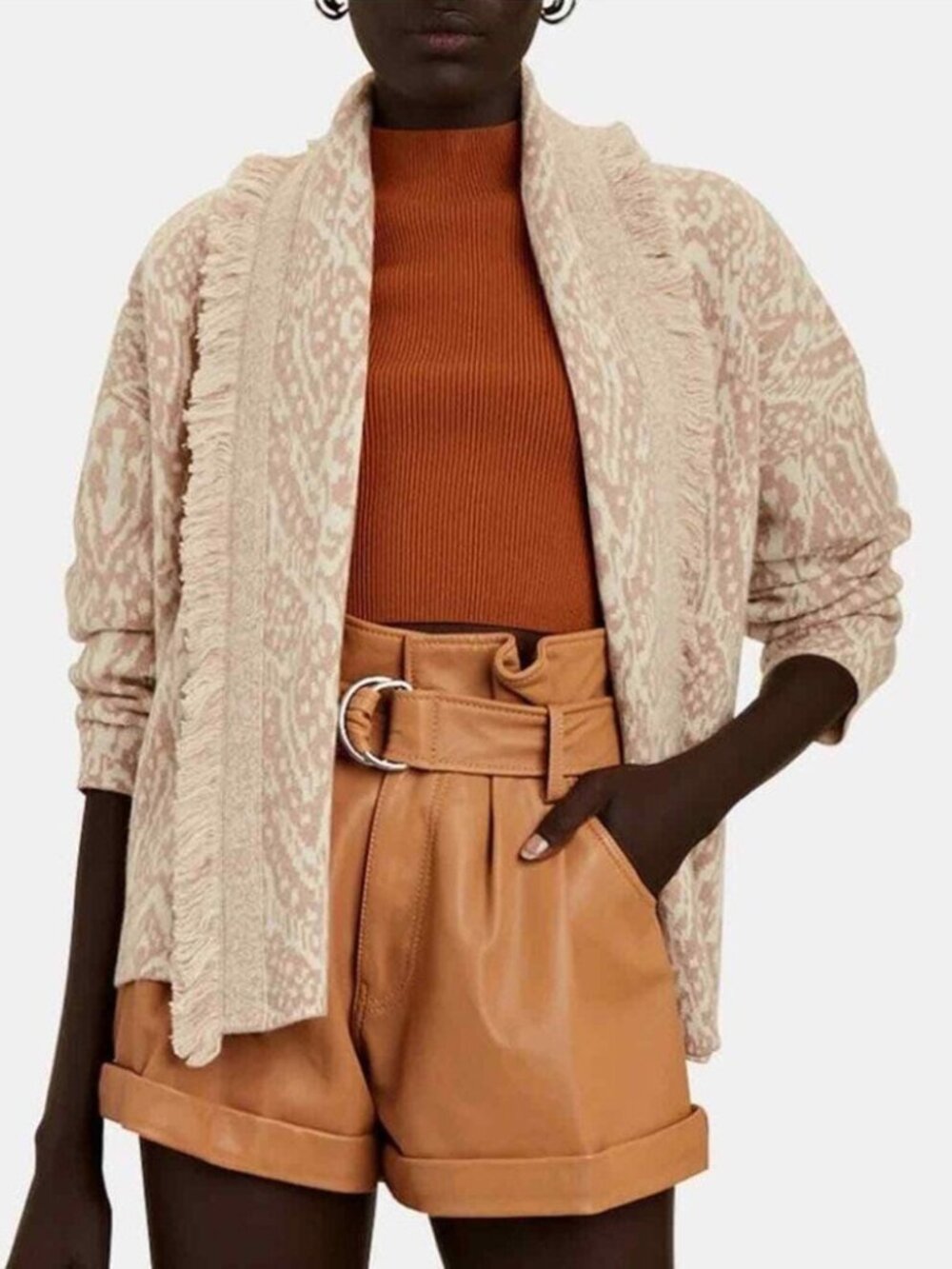 New Intermix Wool Cashmere Simone Ikat Cardigan Beige Small $458
